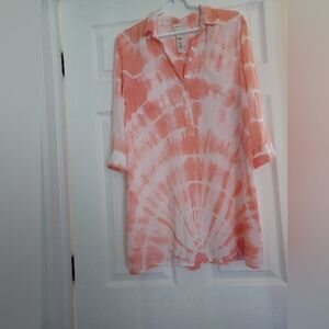 Chico's Womens Size 3 (XL) Orange and White Tie-Dye Tunic/Beach Cover-up
